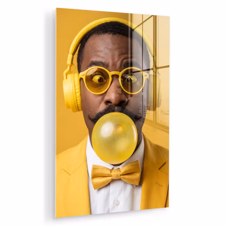 Glas schilderij - Man - Bubblegum - Portret - Geel - Modern — 1