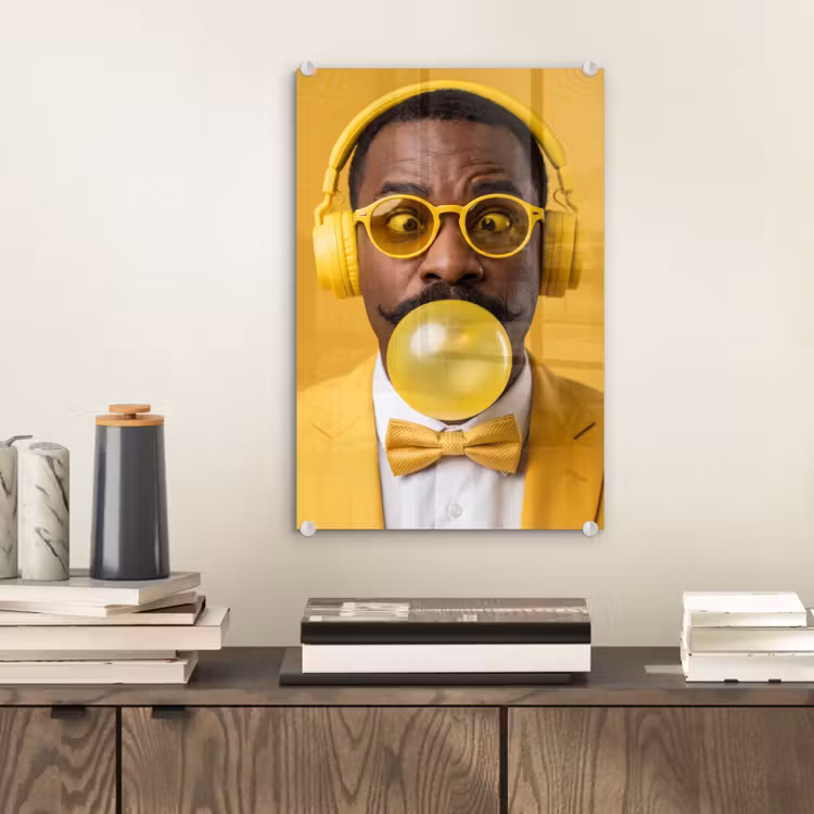 Glas schilderij - Man - Bubblegum - Portret - Geel - Modern — 2