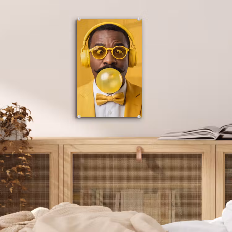 Glas schilderij - Man - Bubblegum - Portret - Geel - Modern — 5