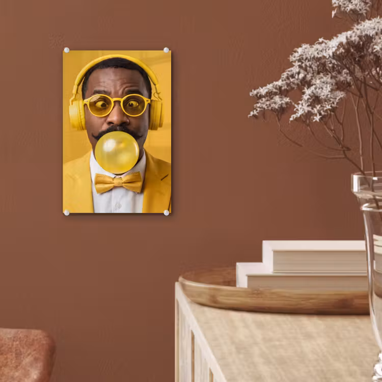 Glas schilderij - Man - Bubblegum - Portret - Geel - Modern — 6
