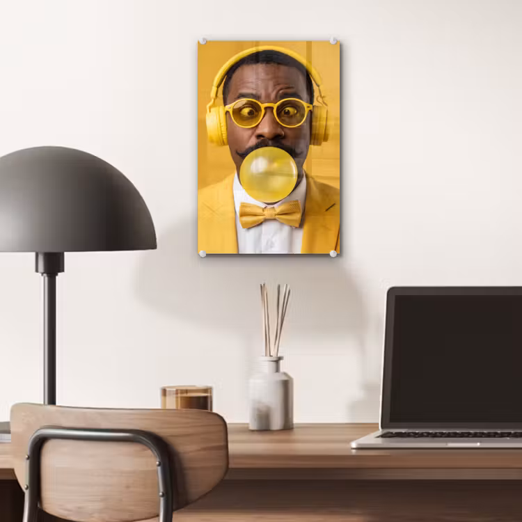 Glas schilderij - Man - Bubblegum - Portret - Geel - Modern — 7