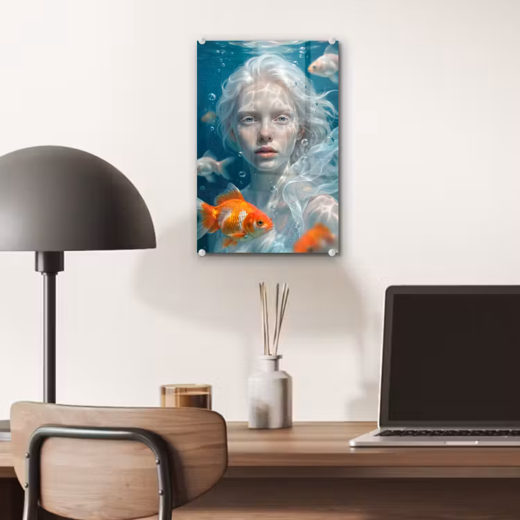 Glas schilderij - Mens - Onderwater - Vis - Modern - Blauw — 7