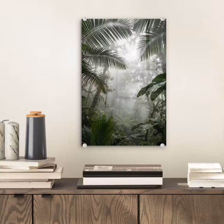 Glas schilderij - Natuur - Jungle - Mist - Groen - Bladeren — 2