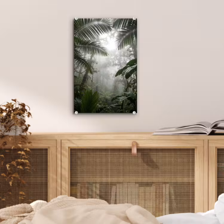 Glas schilderij - Natuur - Jungle - Mist - Groen - Bladeren — 5