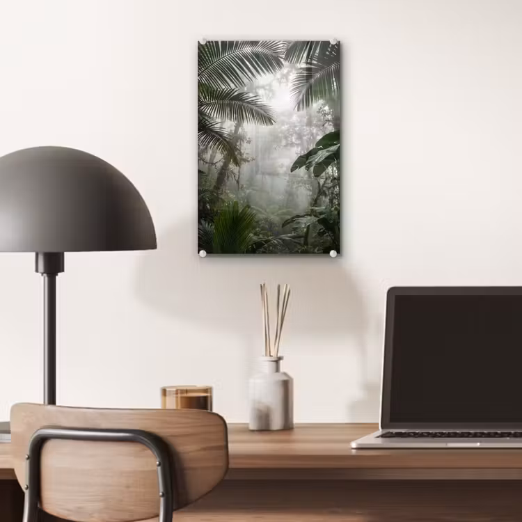 Glas schilderij - Natuur - Jungle - Mist - Groen - Bladeren — 7