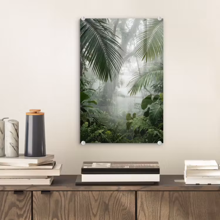 Glas schilderij - Natuur - Jungle - Mist - Tropisch - Groen — 2