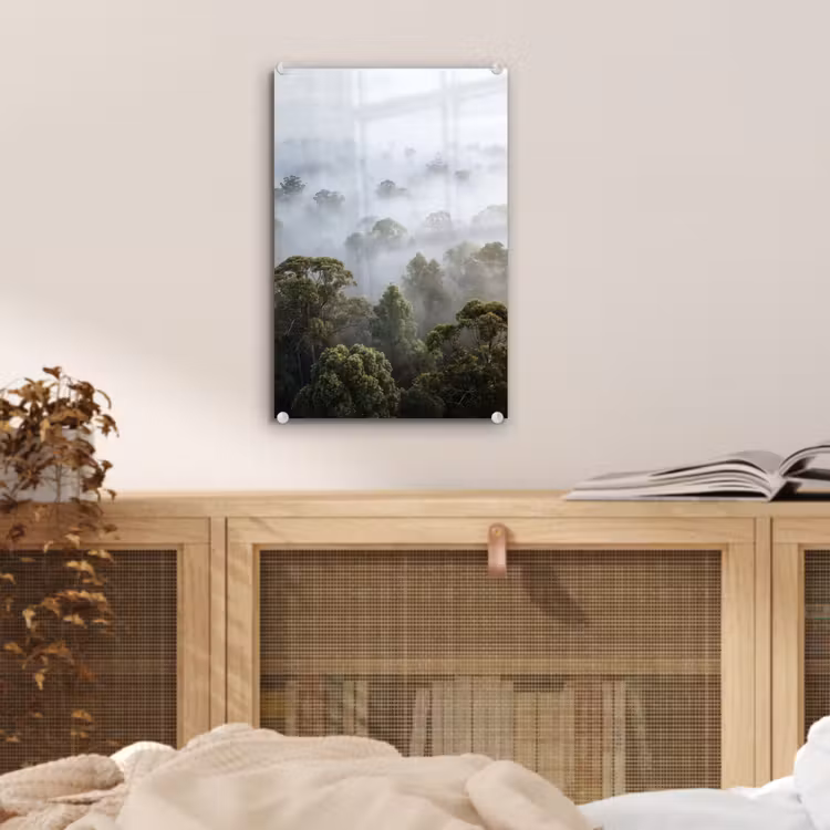 Glas schilderij - Natuur - Mist - Bos - Ochtend - Goud — 5