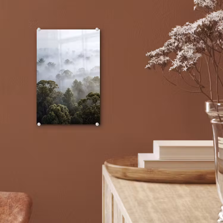 Glas schilderij - Natuur - Mist - Bos - Ochtend - Goud — 6