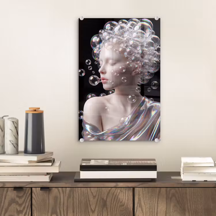 Glas schilderij - Vrouw - Bellen - Abstract - Kleurrijk — 2