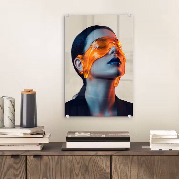 Glas schilderij - Vrouw - Oranje - Abstract - Modern - Kleurrijk — 2