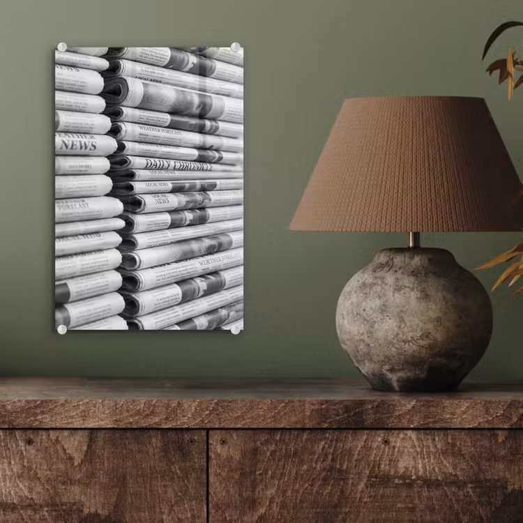Glas schilderij - Krant - Stapel - Nieuws - Zwart-wit - Media — 4