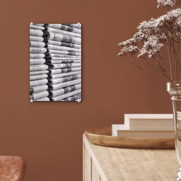 Glas schilderij - Krant - Stapel - Nieuws - Zwart-wit - Media — 6