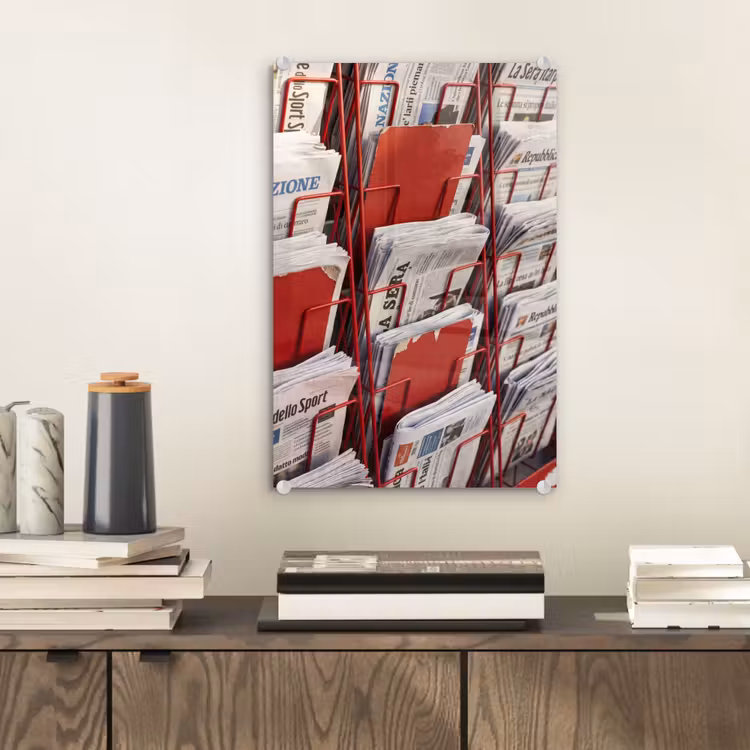 Glas schilderij - Kranten - Rek - Stedelijk - Dagelijks leven - Rood — 2