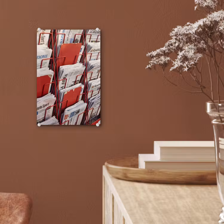 Glas schilderij - Kranten - Rek - Stedelijk - Dagelijks leven - Rood — 6