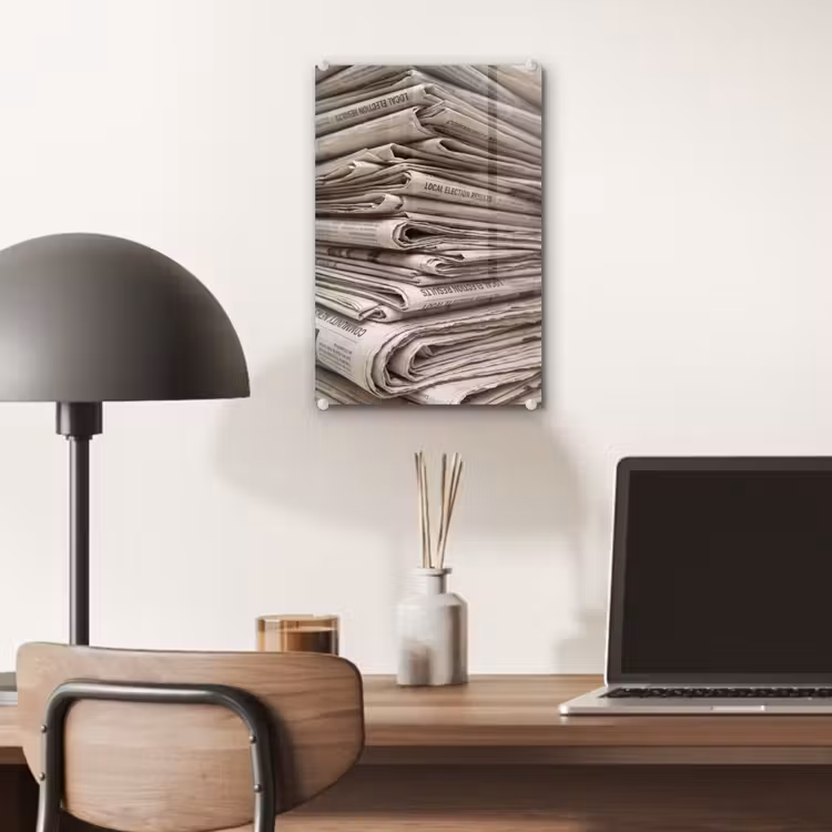 Glas schilderij - Kranten - Stapel - Nieuws - Vintage - Beige — 7