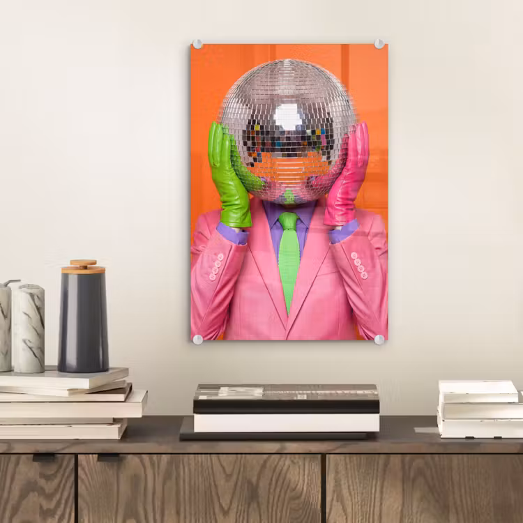 Glas schilderij - Kunst - Disco bal - Kleurrijk - Modern - Studio — 2
