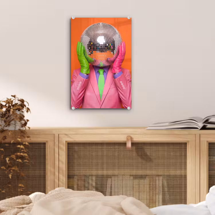 Glas schilderij - Kunst - Disco bal - Kleurrijk - Modern - Studio — 5