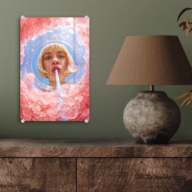 Glas schilderij - Vrouw - Drank - Zomer - Roze - Blauw — 4