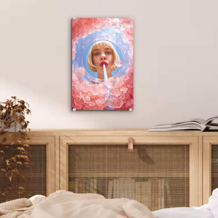 Glas schilderij - Vrouw - Drank - Zomer - Roze - Blauw — 5