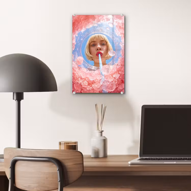 Glas schilderij - Vrouw - Drank - Zomer - Roze - Blauw — 7