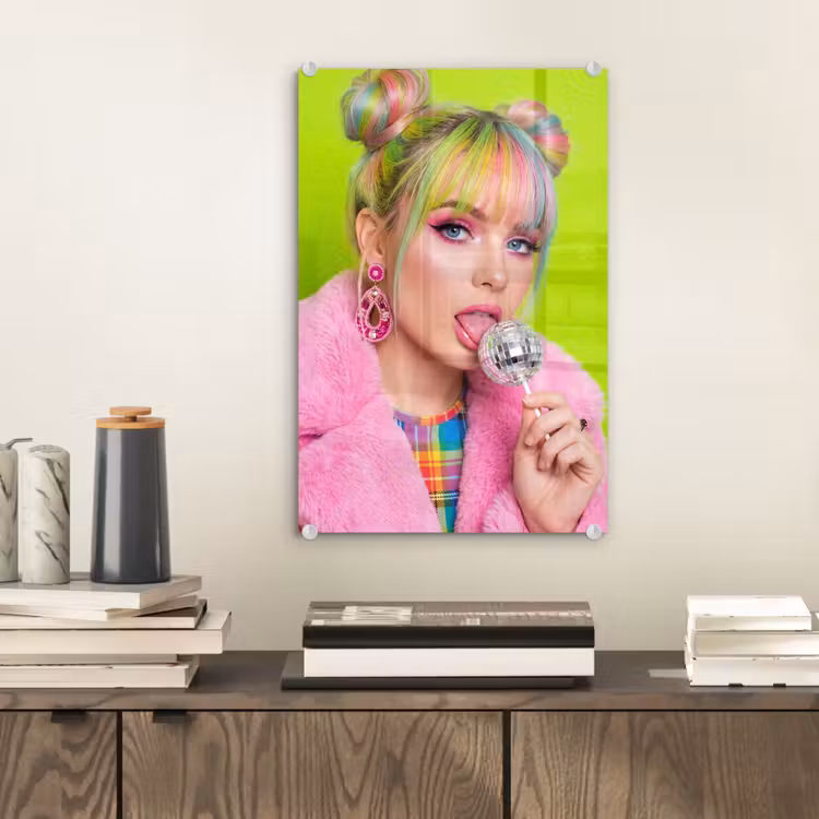 Glas schilderij - Vrouw - Kleurrijk haar - Pop art - Modern - Levendig — 2