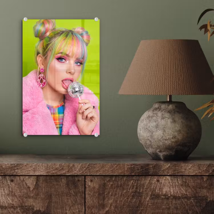 Glas schilderij - Vrouw - Kleurrijk haar - Pop art - Modern - Levendig — 4