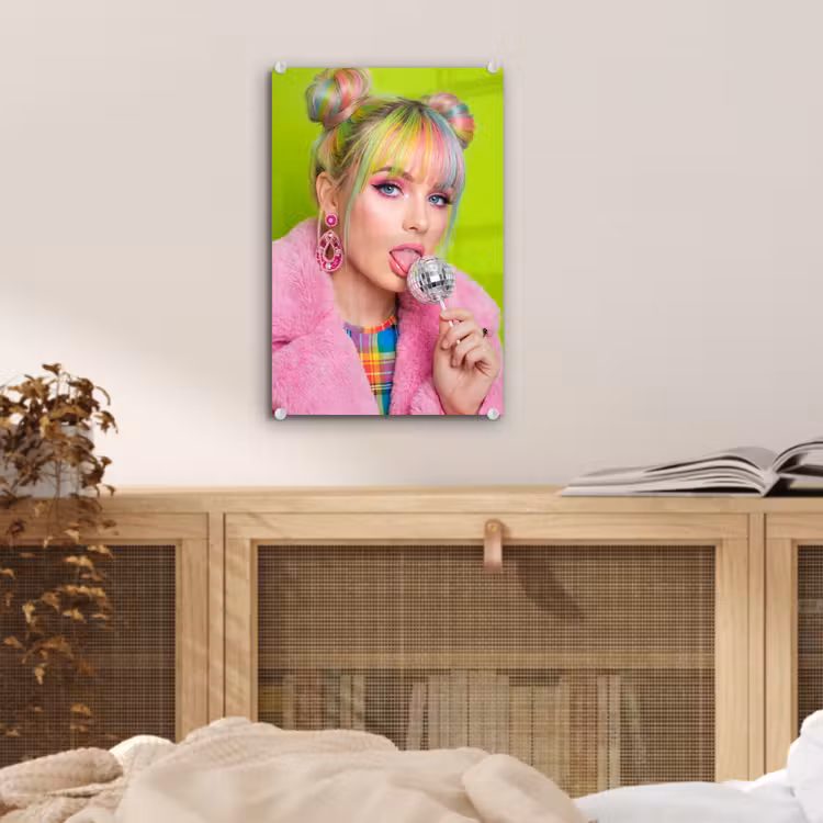 Glas schilderij - Vrouw - Kleurrijk haar - Pop art - Modern - Levendig — 5