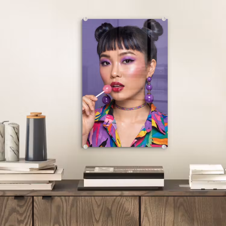 Glas schilderij - Vrouw - Portret - Make-up - Paars - Levendig — 2