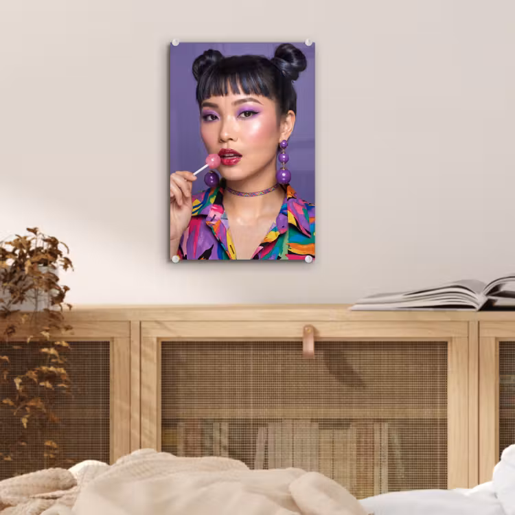 Glas schilderij - Vrouw - Portret - Make-up - Paars - Levendig — 5