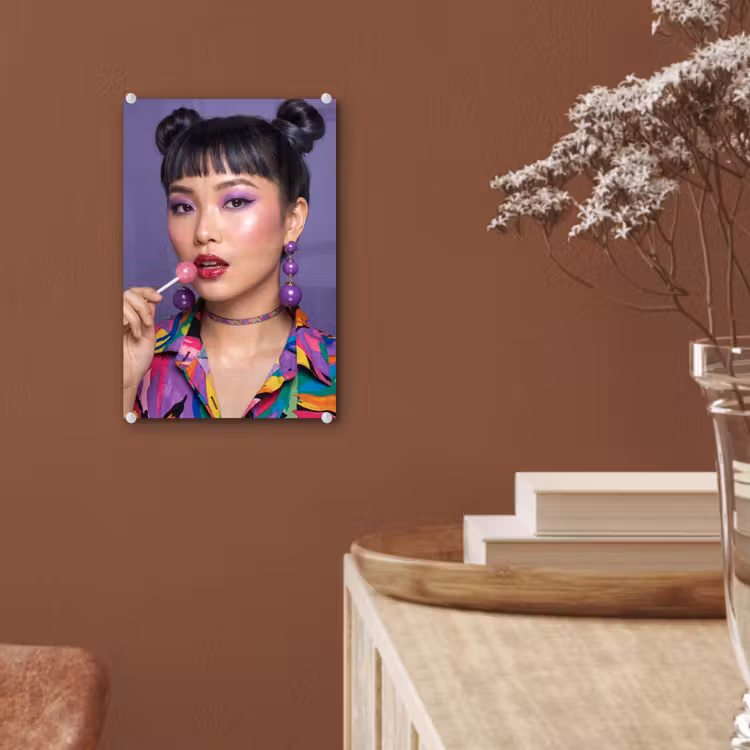 Glas schilderij - Vrouw - Portret - Make-up - Paars - Levendig — 6