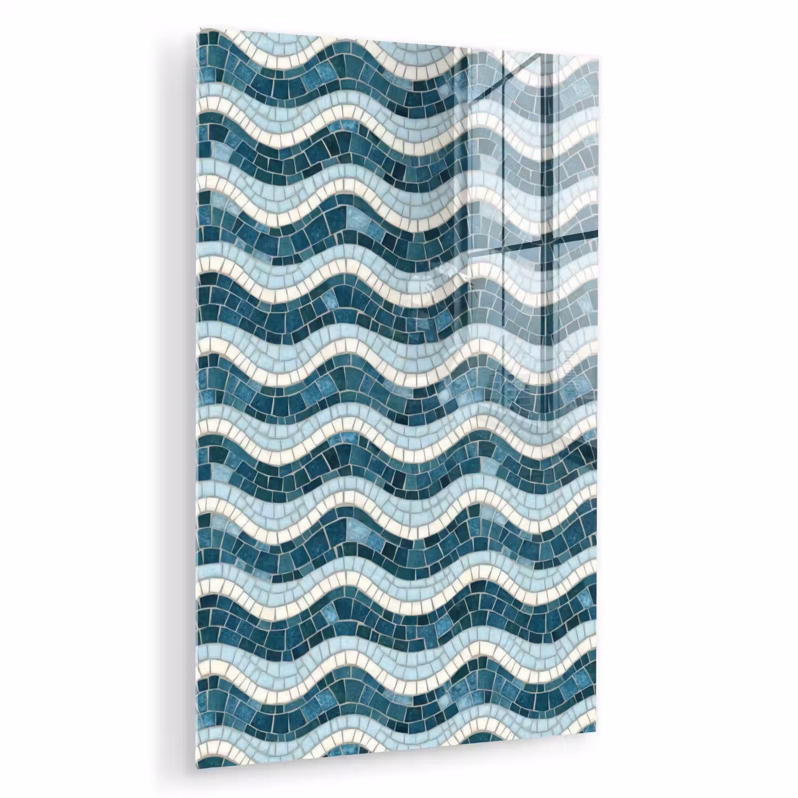 Glas schilderij - Blauw - Wit - Mozaïek - Golvend — 1
