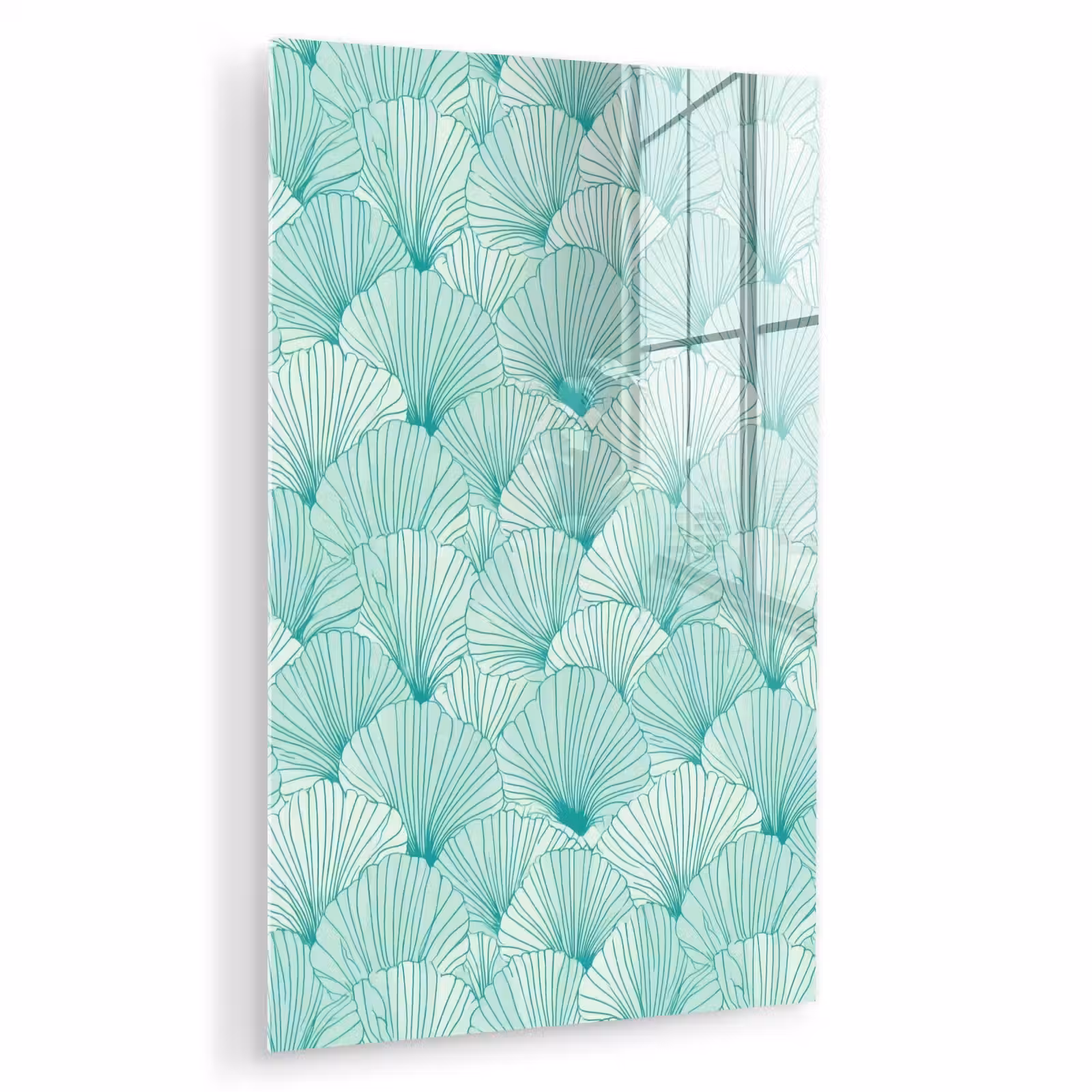 Glas schilderij - Groen - Wit - Ginko - Getekend - Textuur — 1