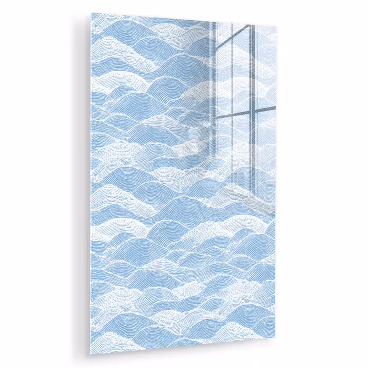 Glas schilderij - Blauw - Wit - Golven - Getekend — 1
