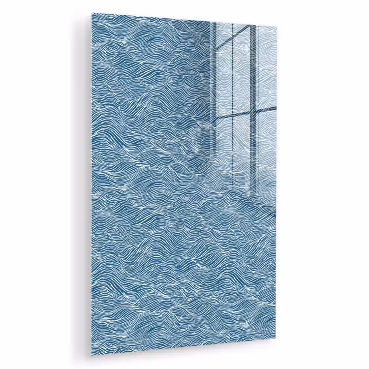 Glas schilderij - Blauw - Wit - Golven - Getekend - Textuur — 1
