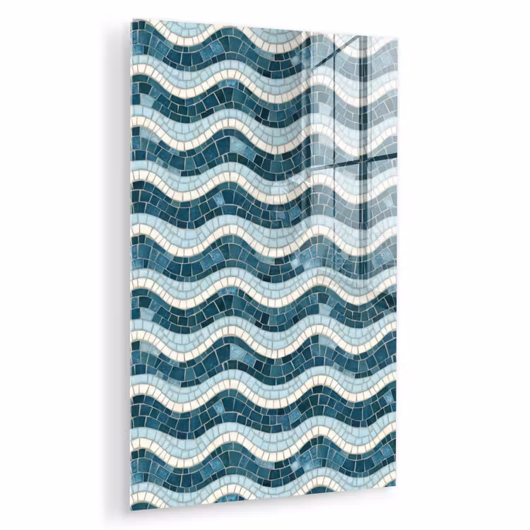 Glas schilderij - Blauw - Wit - Mozaïek - Golvend — 1