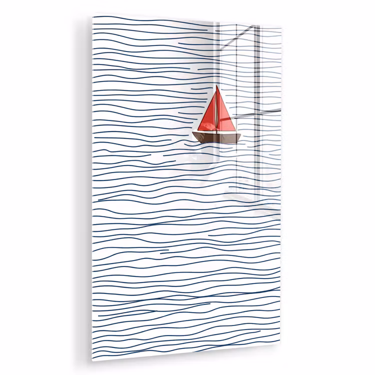 Glas schilderij - Boot - Water - Rood - Illustratie - Minimalistisch — 1