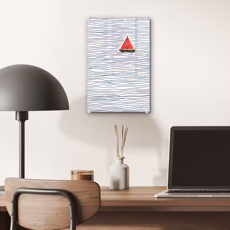 Glas schilderij - Boot - Water - Rood - Illustratie - Minimalistisch — 7