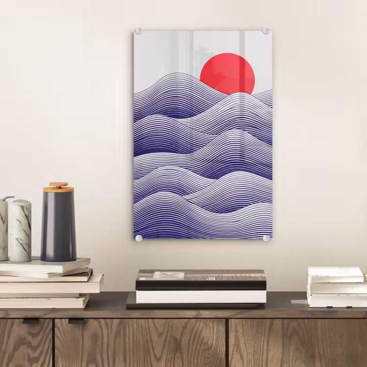Glas schilderij - Golven - Zon - Natuur - Abstract - Rood — 2