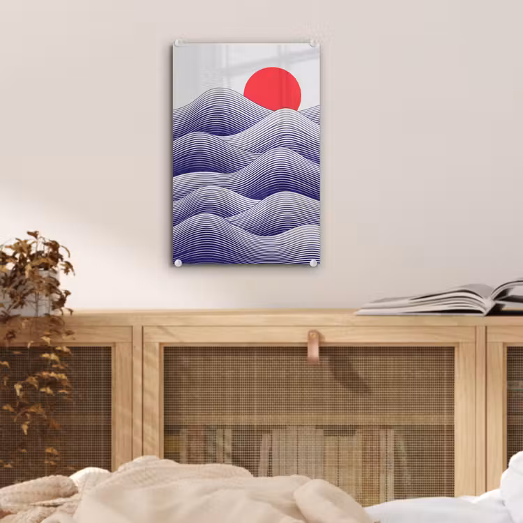 Glas schilderij - Golven - Zon - Natuur - Abstract - Rood — 5