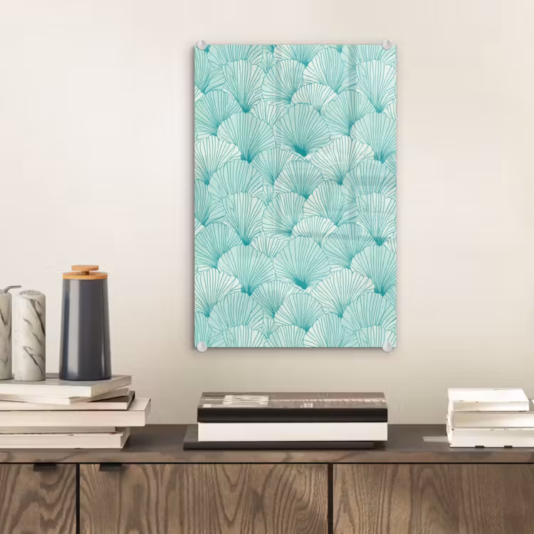 Glas schilderij - Groen - Wit - Ginko - Getekend - Textuur — 2