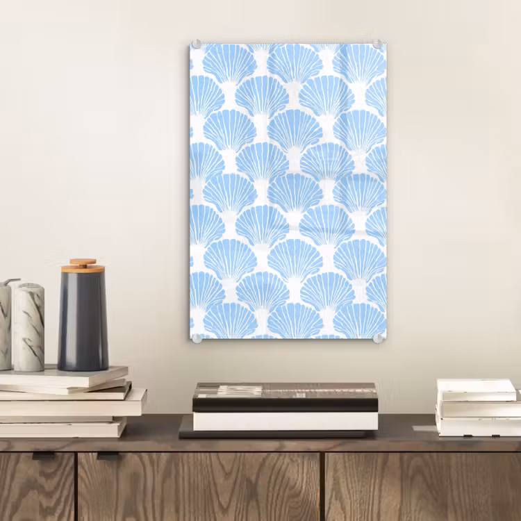 Glas schilderij - Blauw - Wit - Schelpen - Grafisch - Structuur — 2