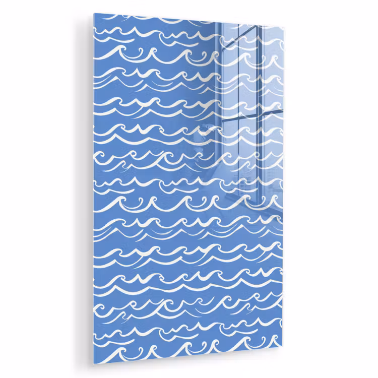 Glas schilderij - Blauw - Wit - Simpel - Getekend - Golven — 1
