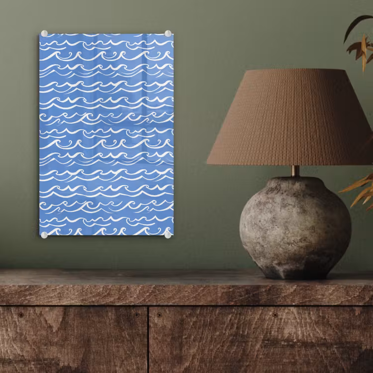 Glas schilderij - Blauw - Wit - Simpel - Getekend - Golven — 4