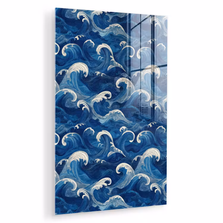 Glas schilderij - Japans - Oceaan - Golven - Blauw — 1