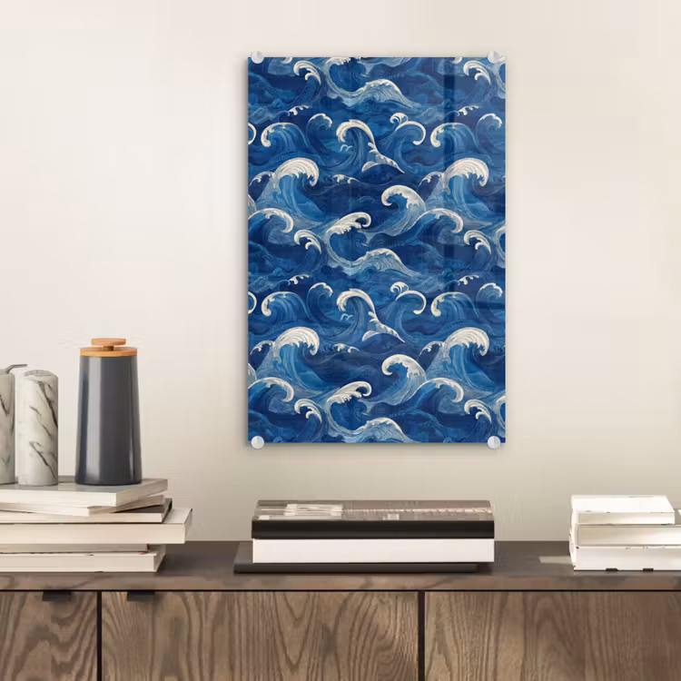 Glas schilderij - Japans - Oceaan - Golven - Blauw — 2