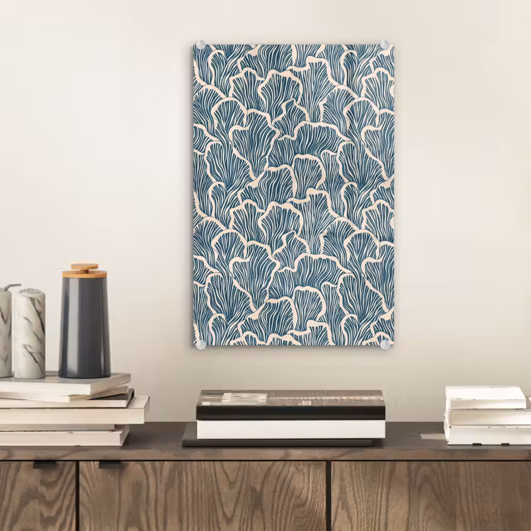 Glas schilderij - Organisch - Blauw - Crème - Schelpen — 2