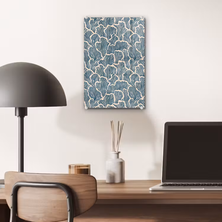Glas schilderij - Organisch - Blauw - Crème - Schelpen — 7