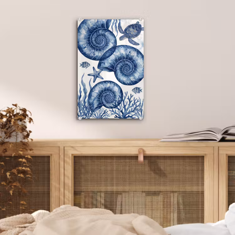 Glas schilderij - Schelp - Spiraal - Zeeleven - Aquarel - Blauw — 5