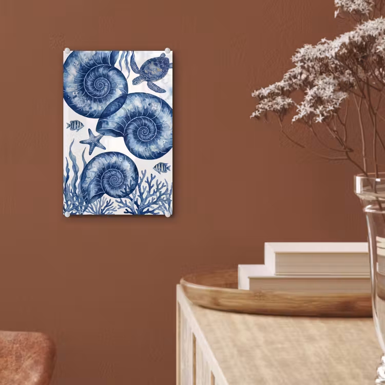 Glas schilderij - Schelp - Spiraal - Zeeleven - Aquarel - Blauw — 6