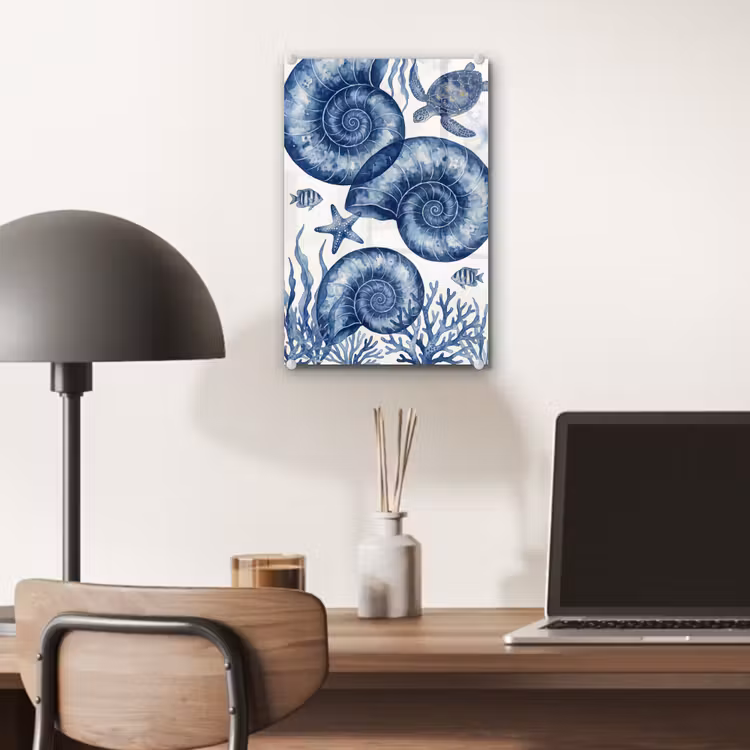 Glas schilderij - Schelp - Spiraal - Zeeleven - Aquarel - Blauw — 7
